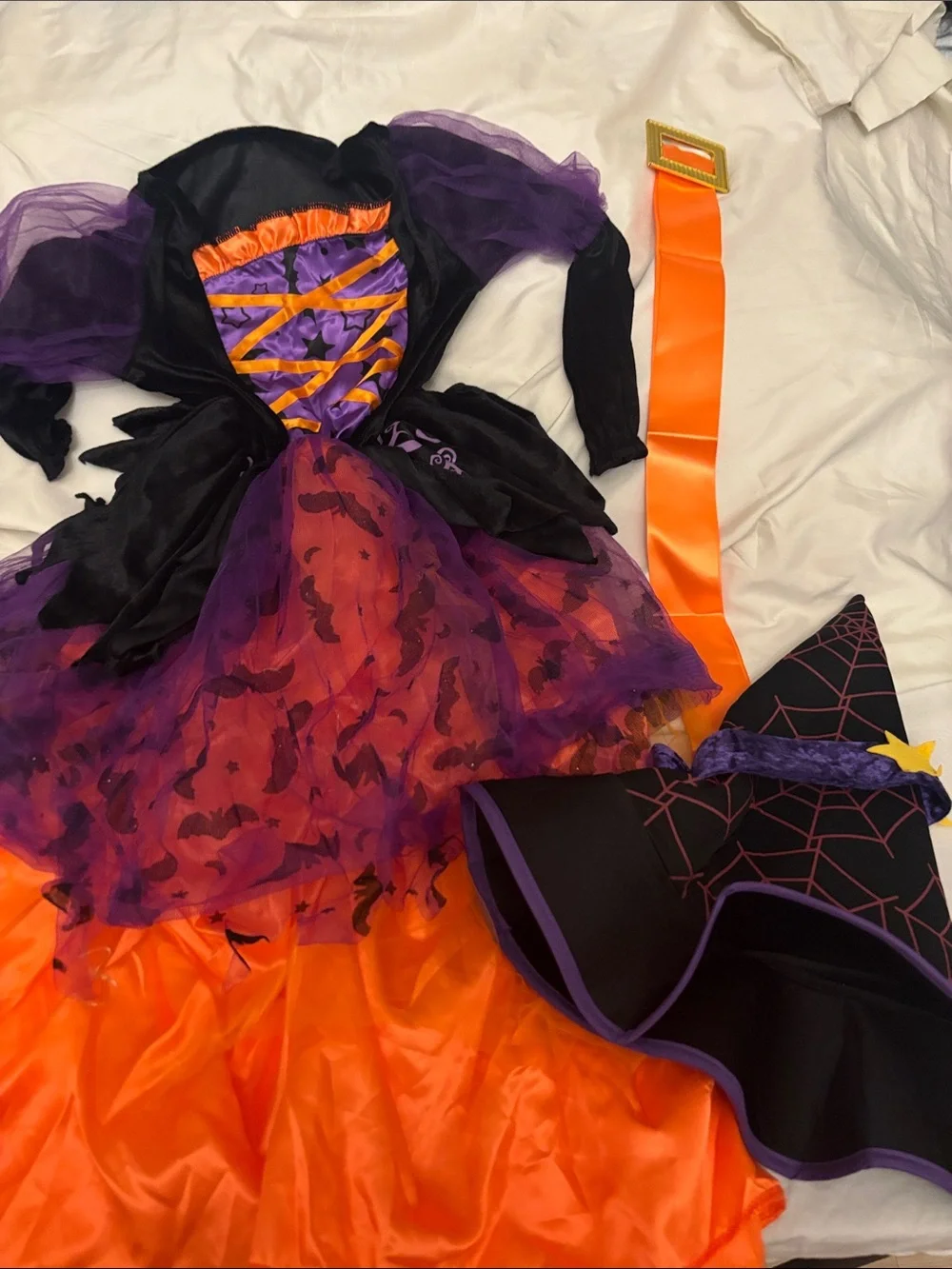 Girls joyous light up Halloween Witch Costume Dress with Hat - Purple & Orange
